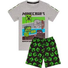 Nattøy Minecraft Boy's Short Pyjama Set - Heather Grey/Black/Green