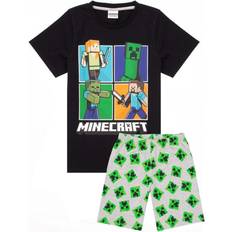 Nattøy Minecraft Boy's Short Pyjama Set - Black/Heather Grey/Green