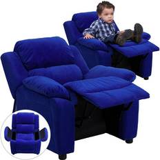 Flash Furniture Sitting Furniture Flash Furniture Deluxe Padded Contemporary Blue Microfiber Kids Recliner with Storage Arms