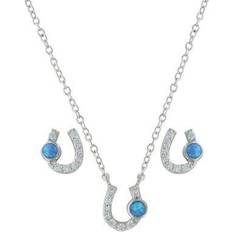 Opal Jewelry Montana Silversmiths Lightfoot Horseshoe Jewelry Set - Silver/Trasparent/Blue