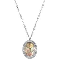 1928 Jewelry Flower Locket Necklace - Silver/Pearls/Pink