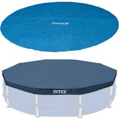 Intex Pool Covers Intex 15 ft. Round Debris Cover and Vinyl Solar Cover for Above Ground Pools, Blue