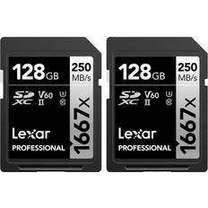 LEXAR 128 GB Minnekort & minnepenner LEXAR Professional SILVER SDXC Class 10 UHS-II U3 V60 250/120MB/s 128GB (1667x) (2-Pack)