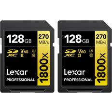 128 GB Minnekort LEXAR Professional SDXC Class 10 UHS-II U3 V60 270/180MB/s 128GB (1800x) (2-Pack)
