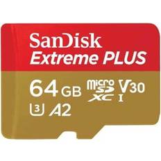 64 GB Minnekort SanDisk Extreme PLUS microSDXC Class 10 UHS-I U3 V30 A2 200/90MB/s 64GB +SD Adapter