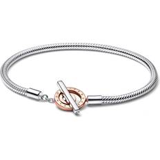 T bar Pandora Signature Two-Tone Logo T-Bar Snake Chain Bracelet - Silver/Rose Gold