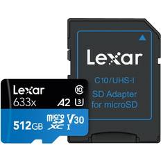 LEXAR Memory Cards & USB Flash Drives LEXAR High Performance microSDXC Class 10 UHS-I U3 V30 A2 100/70MB/s 512GB +SD Adapter (633x)
