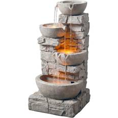 Fountains Teamson Home Outdoor Water Fountain with LED Lights, 4 Tiered Bowls, Floor