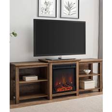 Tv stands with fireplace Walker Edison Media Stands Reclaimed Medium Brown Tiered Top Fireplace Media Console
