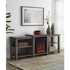 Tv stands with fireplace Walker Edison Media Stands Slate Slate Gray Tiered Top Fireplace Media Console