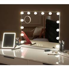 GTU Furniture LED Makeup Hollywood Table/Wall Mount Vanity Mirror with Lights White 14-LEDBulbs with Travel Mirror