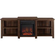 Tv stands with fireplace Walker Edison Media Stands Dark Dark Walnut Tiered Top Fireplace Media Console