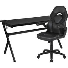 Gaming Desks Flash Furniture Optis Gaming Desk and Black Racing Chair Set /Cup Holder/Headphone Hook/Removable Mouse Pad Top - 2