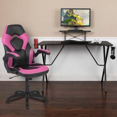 Flash Furniture 52 Gaming Desk and Pink/Black Racing Chair Set, Black (BLNX10RSG1031PK) Quill Black