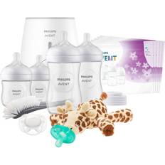 Baby Bottle Feeding Set Philips Avent Natural with Natural Response Nipple, All-in-One Gift Set with Snuggle Giraffe 18pc