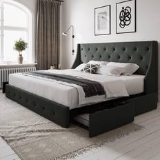 Bed frames with storage Beds & Mattresses Allewie Bed Frame with 4 Storage Drawers & Wingback