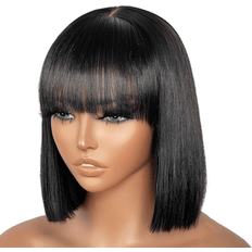 Luvme Realistic Yaki Straight Bob With Bangs Minimalist Undetectable Lace Wig 10 Inch Natural Black