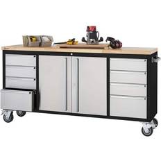 Work Benches Trinity 72 in. Black Rolling Workbench with Stainless Steel Face instock TLS-7205