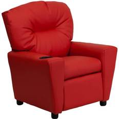 Flash Furniture Armchairs Flash Furniture Contemporary Red Vinyl Kids Recliner with Cup Holder BT-7950-KID-RED-GG In Stock