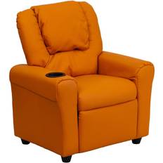 Flash Furniture Sitting Furniture Flash Furniture Contemporary Orange Vinyl Kids Recliner with Cup Holder and Headrest In Stock