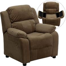 Flash Furniture Kid's Room Flash Furniture Deluxe Padded Contemporary Brown Microfiber Recliner with Storage Arms