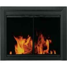 Pleasant Hearth Carlisle Medium Black Cabinet Style Glass Fireplace Doors
