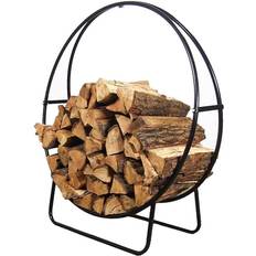 Firewood Baskets QX-48LH-COVER-COMBO 48" Outdoor Steel Firewood Log Hoop with Black Cover in