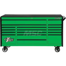 Tool Trolleys DX Series 72" 17 Drawer Deep Roller Cabinet Green with Black Drawer Pulls