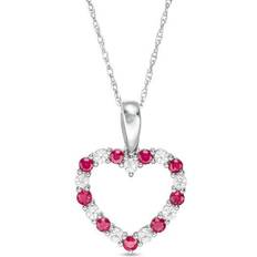 Ruby Jewelry Le Vian Heart Outline Pendant Necklace - Silver/Ruby/Sapphire