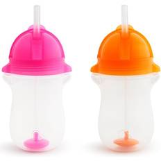 Munchkin Any Angle Click Lock Weighted Straw Cup Pink/Orange 10oz 2 Pack