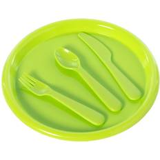 Basicwise Reusable Cutlery Set of 4 Plastic Plates, Spoons, Forks and Knives for Baby and Toddlers green