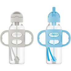 Dr. Brown's Water Bottle Dr. Brown's Milestones Sippy Straw Bottle with Silicone Handles Blue/Gray 2-Pack