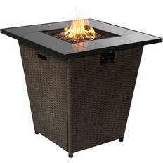 Teamson Home Fire Pits & Fire Baskets Teamson Home 30 in. Rattan Base Tempered Glass Top Propane Firepit