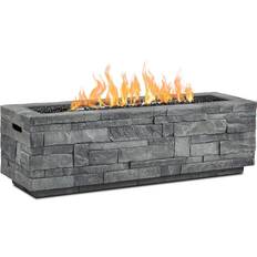 Outdoor gas firepit Camping Real Flame Ledgestone Rectangle MGO Propane Fire Pit