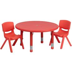 Flash Furniture Tables Flash Furniture Round Plastic Height-Adjustable Activity Table With 2 Chairs, 23-3/4" x 33" Red