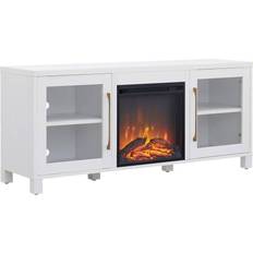 White Furniture Henn&Hart Stand with Log Fireplace Insert White 58x25"