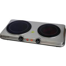 Cooktops MegaChef Portable 2-Burner Sleek Steel Hot Plate with Temperature Control