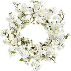 White Decorations Nearly Natural 24â Cherry Blossom Wreath