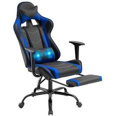 BestOffice Game chair office chair massage PU leather recliner racing chair with headrest armrest foot pedal rolling rotation PC ergonomic computer chair back support Blue