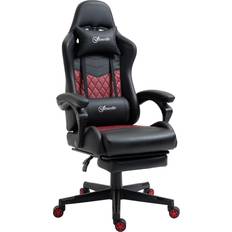 Lumbar Cushion Gaming Chairs Vinsetto Diamond PU Leather Swivel Recliner Gaming Chair - Black