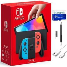 Nintendo switch oled bundle Game Consoles Nintendo Newest Switch 64G OLED Model Bundle, Switch Console with Neon Red & Neon Blue Joy-Con Controllers, Vibrant 7-inch OLED Screen
