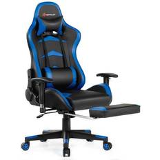 Gaming Chairs Costway Massage Gaming Chair with Footrest-Blue