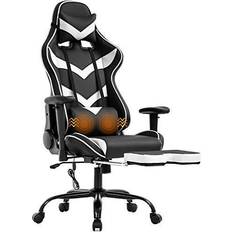 MoNiBloom Massage Video Gaming Recliner Chair, Ergonomic Computer Desk Chair  with Bluetooth Speakers, High Back PU Leather Office Chair with Adjustable  Backrest and Footrest, Black 
