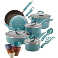 Rachael Ray Cucina Hard Enamel Nonstick Blue with lid 18 Parts