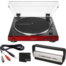 Turntables Audio-Technica AT-LP60XBT Stereo Turntable with Bluetooth (Red & Black) Anti-Static Record Brush 1/8 Inch Dual RCA Adapter Cable Photo4Less Cleaning Cloth Top Value Bundle