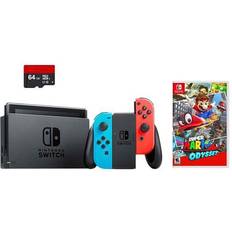 64gb micro sd card Analogue Cameras Nintendo Switch 3 items Bundle:Nintendo Switch 32GB Console Neon Red and Blue Joy-con 64GB Micro SD Memory Card and Super Mario Odyssey Game Disc