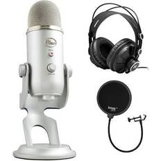 Blue yeti microphones Blue Microphones Microphone Yeti USB Mic (Silver) with Knox Gear Headphones Bundle
