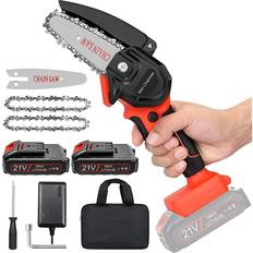 Strimmers Garden Power Tools Mini Cordless Chainsaw Kit, Upgraded 4" One-Hand Handheld Electric Portable Chainsaw, 21V Rechargeable Battery Operated, for Tree Trimming and Branch Wood Cutting by New Huing