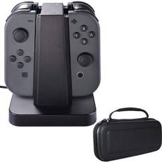 Batteries & Charging Stations Deco Gear Compatible With Nintendo Switch Joy-Con Charging Dock NSCD with Hard Shell Travel Carrying Case Black
