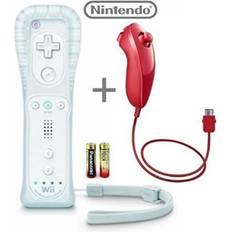 Wii remote plus Official Nintendo Wii/Wii U Remote Plus Controller (White) and Nunchuk (Red) Combo Bundle Set (Bulk Packaging)